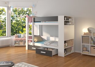 Divstāvu gulta Adrk Furniture Garet ar matraci, 80x180 cm, balta/melna цена и информация | Детские кровати | 220.lv