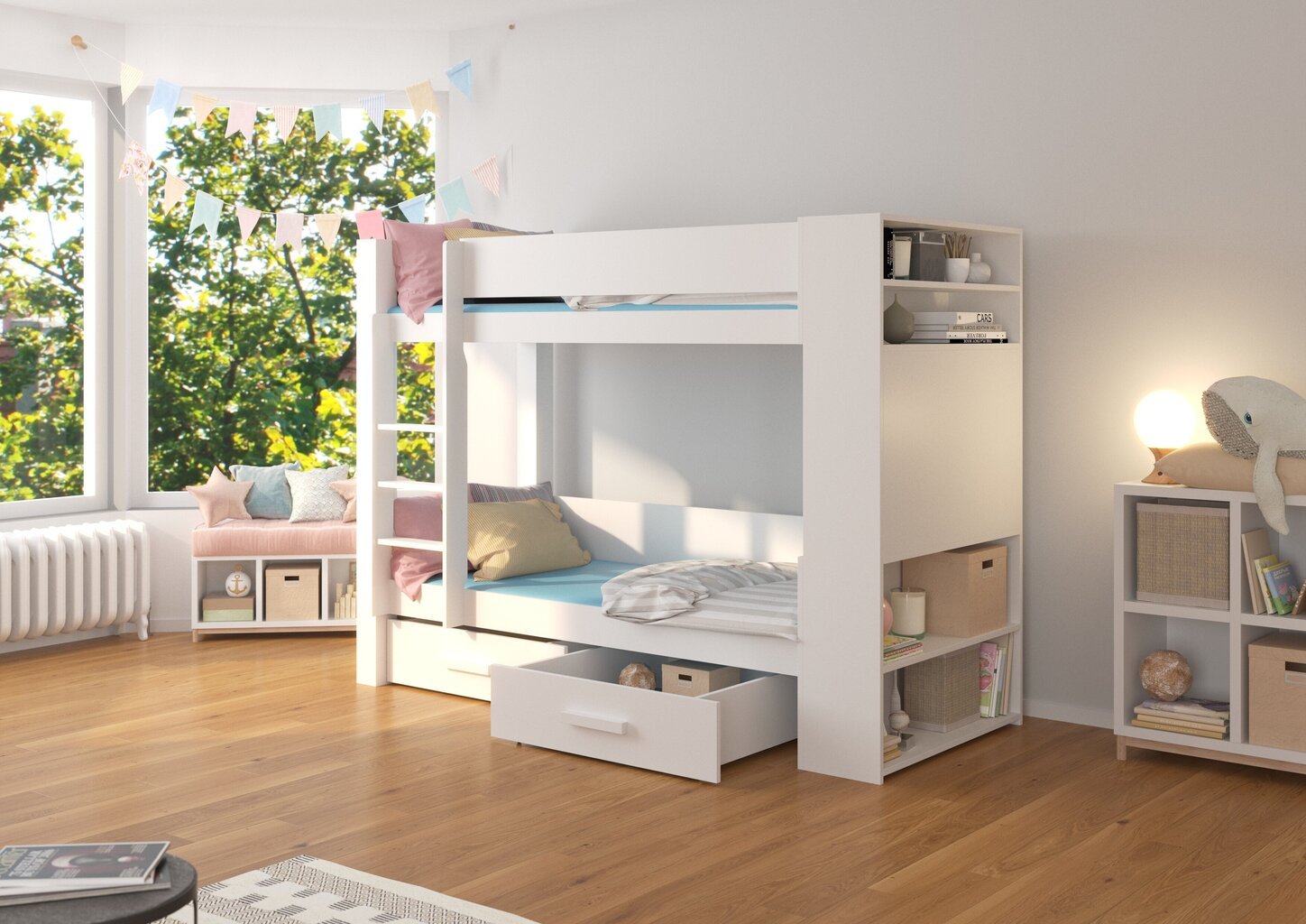 Divstāvu gulta Adrk Furniture Garet, 80x180 cm, balta cena un informācija | Bērnu gultas | 220.lv