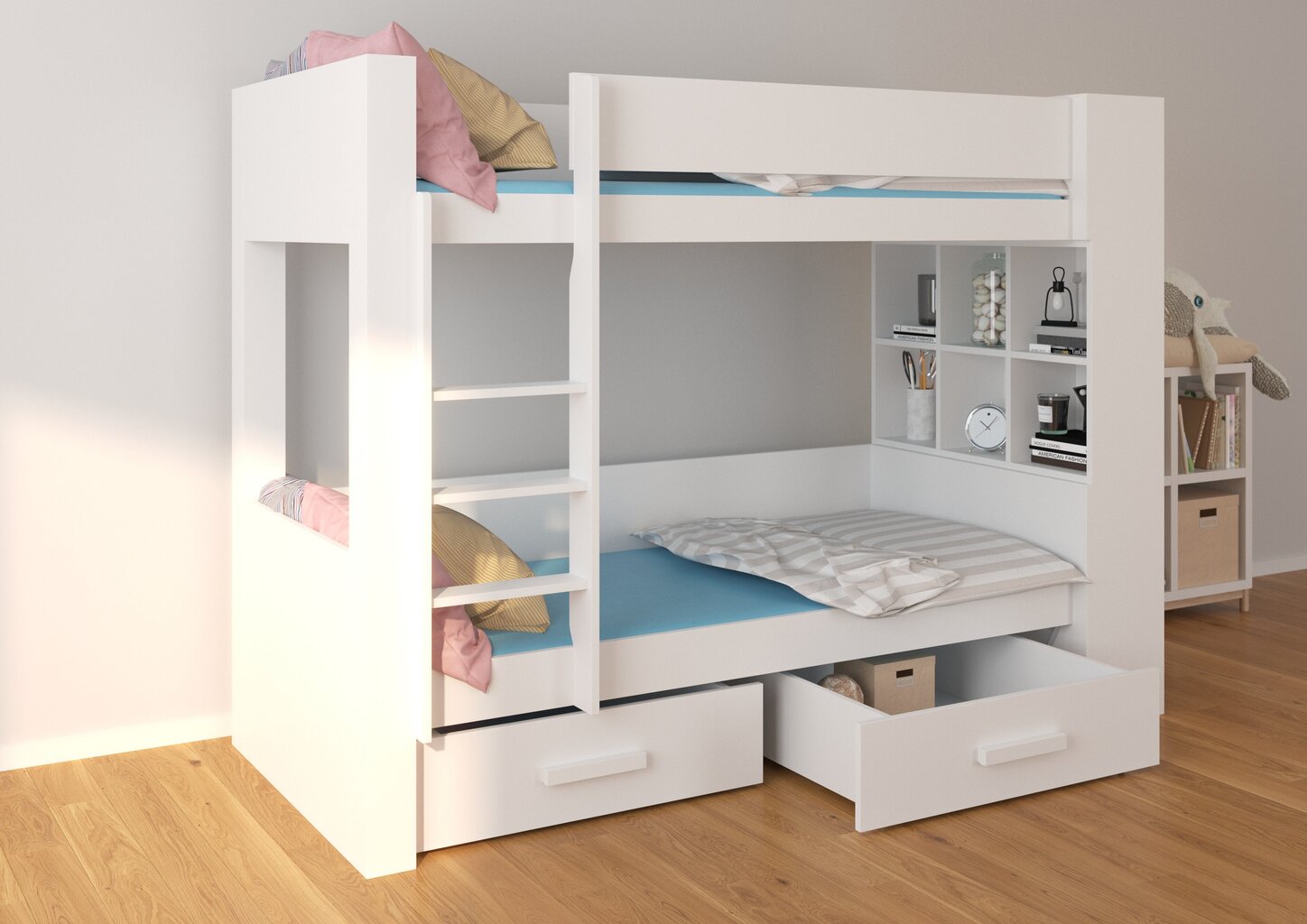 Divstāvu gulta ADRK Furniture Garet, 90x200 cm, balta/brūna cena un informācija | Bērnu gultas | 220.lv
