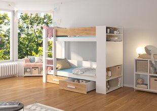 Divstāvu gulta Adrk Furniture Garet, 90x200 cm, balta/brūna cena un informācija | Bērnu gultas | 220.lv