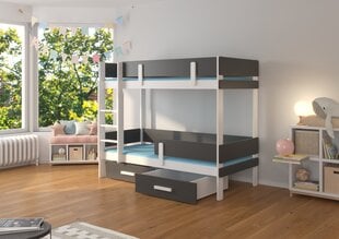 Divstāvu gulta Adrk Furniture Etiona ar matraci, 90x200 cm, balta/melna цена и информация | Детские кровати | 220.lv