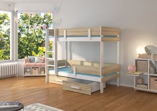Divstāvu gulta Adrk Furniture Etiona ar matraci, 80x180 cm, balta/brūna cena un informācija | Bērnu gultas | 220.lv