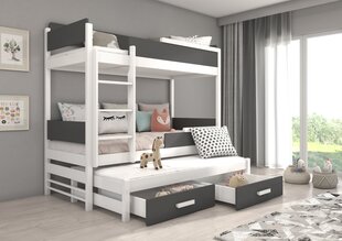 Divstāvu gulta ADRK Furniture Queen ar matraci, 90x200 cm, balta/pelēka цена и информация | Детские кровати | 220.lv