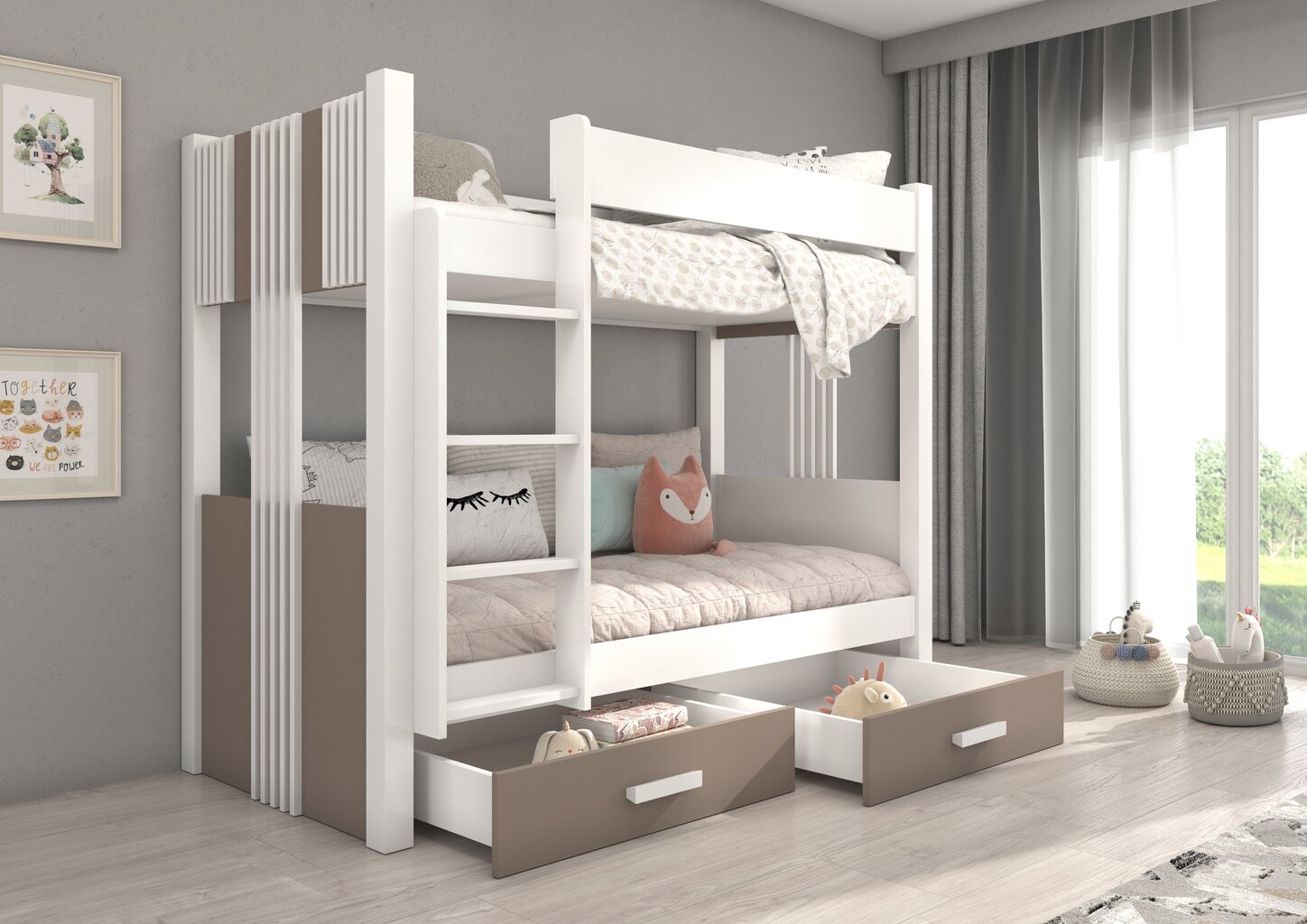 Divstāvu gulta ADRK Furniture Arta, 90x200 cm, balta/brūna cena un informācija | Bērnu gultas | 220.lv