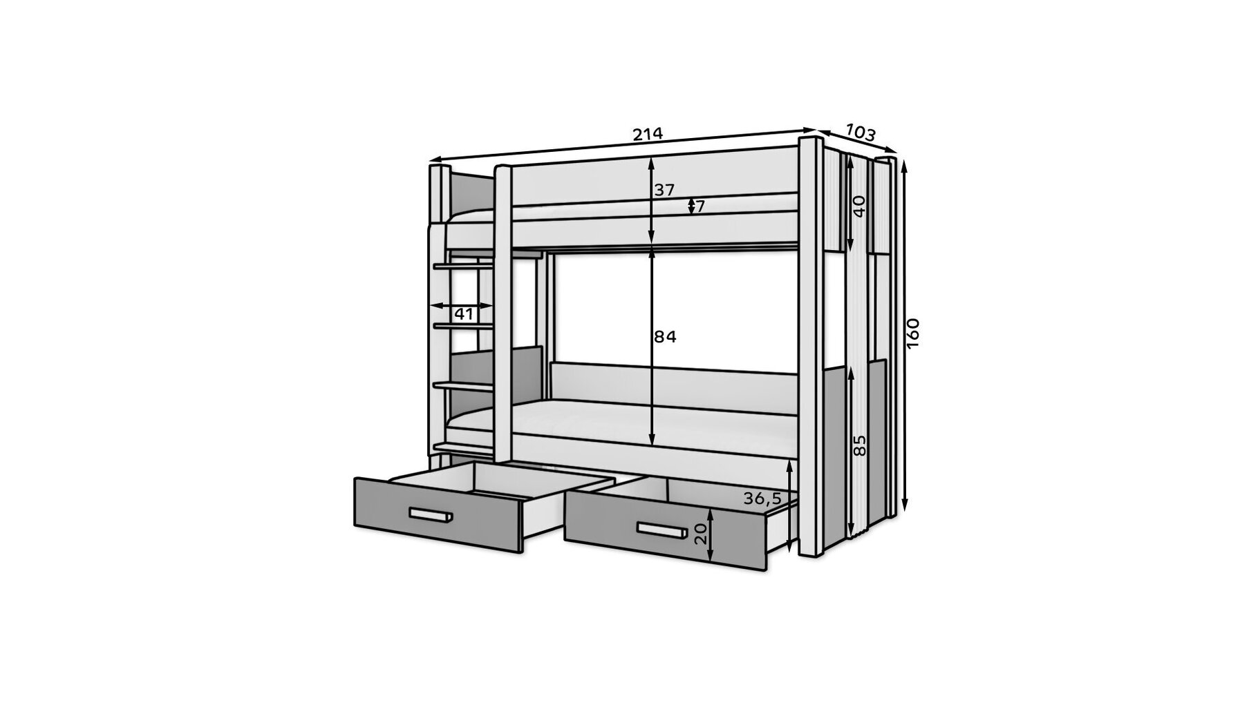 Divstāvu gulta ADRK Furniture Arta ar matraci, 90x200 cm, balta/brūna цена и информация | Bērnu gultas | 220.lv