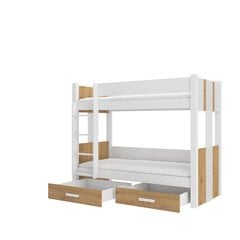 Divstāvu gulta ADRK Furniture Arta ar matraci, 90x200 cm, balta/brūna cena un informācija | Bērnu gultas | 220.lv