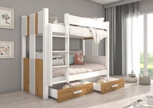 Divstāvu gulta ADRK Furniture Arta ar matraci, 90x200 cm, balta/brūna цена и информация | Детские кровати | 220.lv