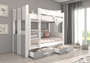 Divstāvu gulta ADRK Furniture Arta ar matraci, 80x180 cm, balta/pelēka cena un informācija | Bērnu gultas | 220.lv