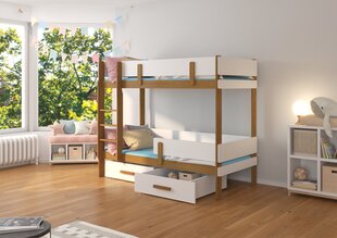 Divstāvu gulta Adrk Furniture Etiona, 90x200 cm, balta/brūna cena un informācija | Bērnu gultas | 220.lv