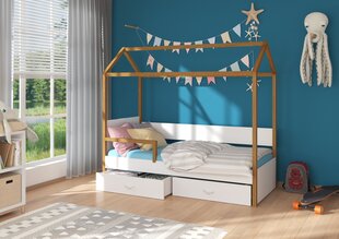 Кровать ADRK Furniture Otello 90x200 см с боковой защитой, белый/коричневый цвет цена и информация | Детские кровати | 220.lv