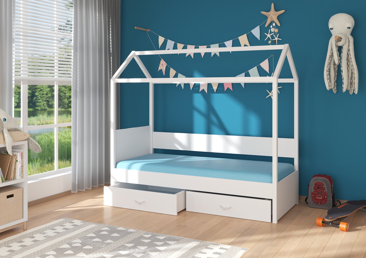 Gulta Adrk Furniture Otello ar sānu aizsardzību Otello, 90x200 cm, balta/melna cena un informācija | Bērnu gultas | 220.lv