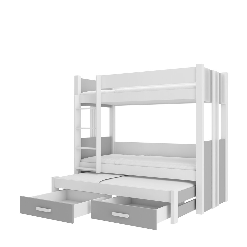 Divstāvu gulta ADRK Furniture Artema ar matraci, 90x200 cm, balta/pelēka cena un informācija | Bērnu gultas | 220.lv