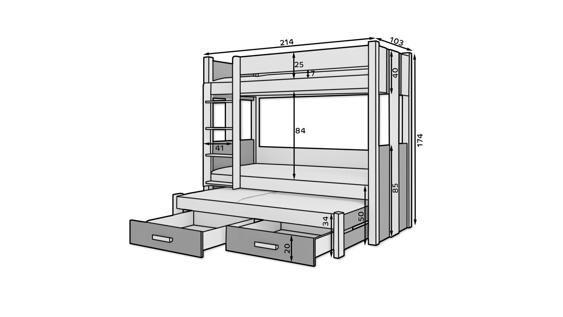 Divstāvu gulta ADRK Furniture Artema ar matraci, 90x200 cm, balta/brūna cena un informācija | Bērnu gultas | 220.lv