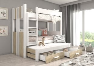 Divstāvu gulta ADRK Furniture Artema ar matraci, 90x200 cm, balta/brūna цена и информация | Детские кровати | 220.lv