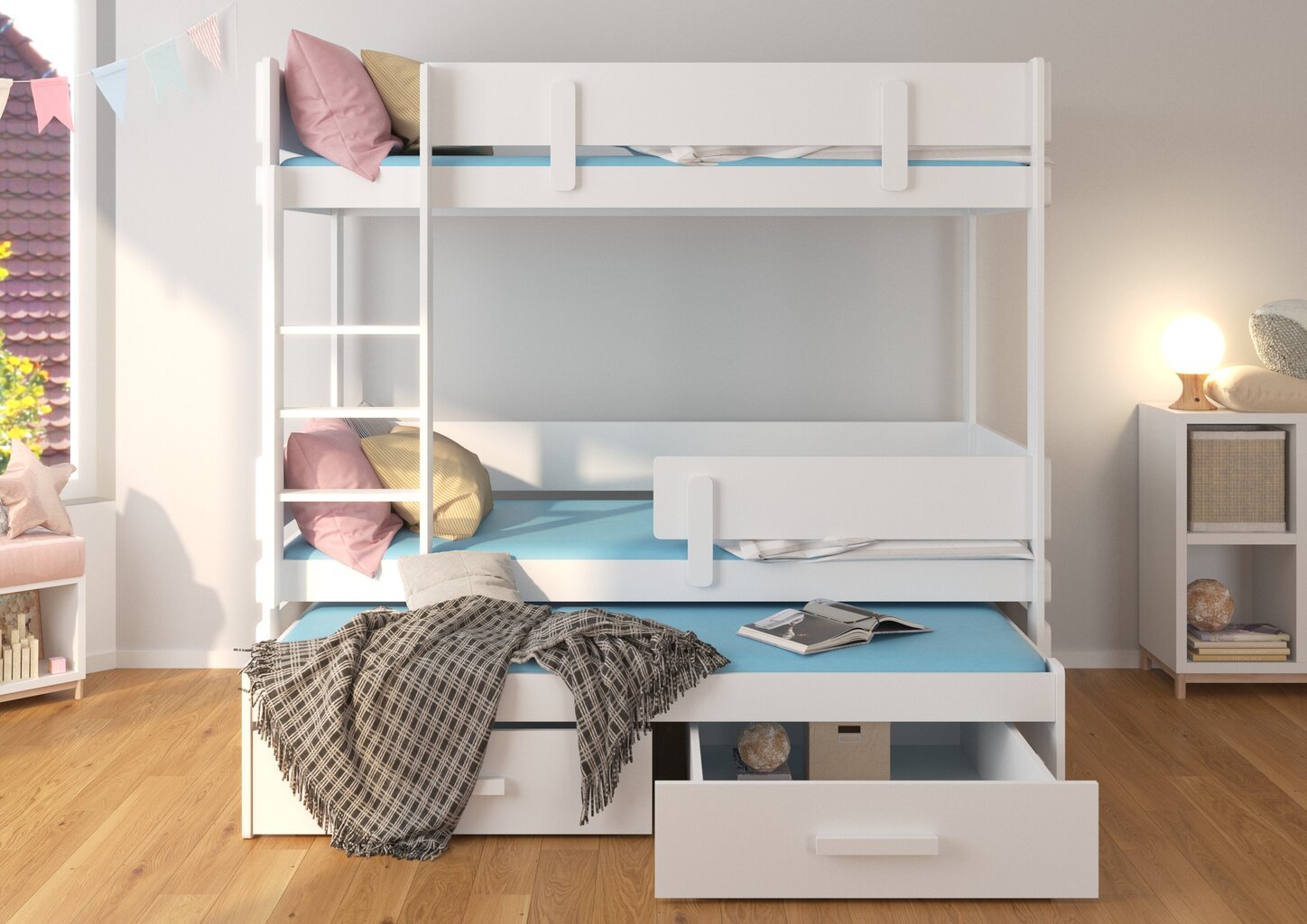 Divstāvu gulta Adrk Furniture Etapo, 90x200 cm, rozā/brūna cena un informācija | Bērnu gultas | 220.lv