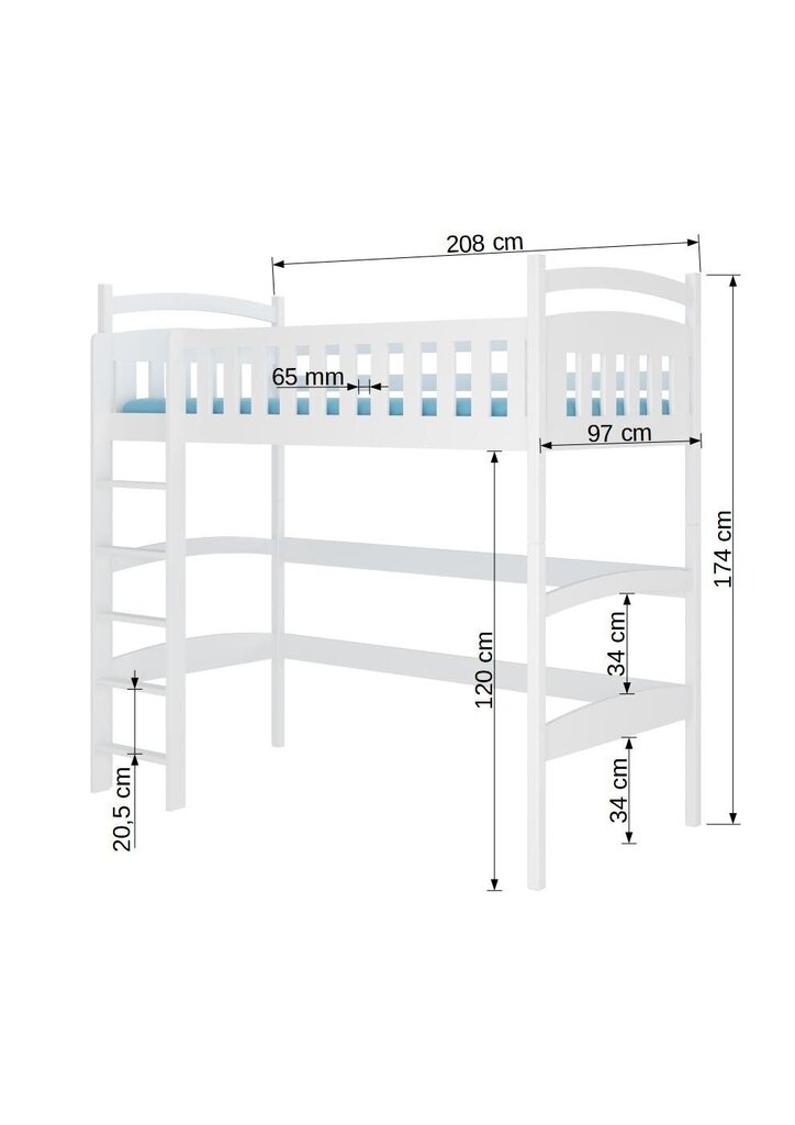 Divstāvu gulta Adrk Furniture Miago, 90x200 cm, brūna cena un informācija | Bērnu gultas | 220.lv