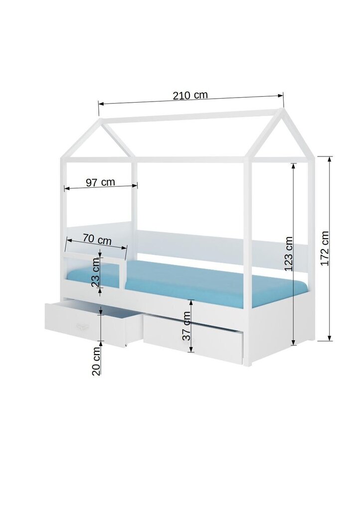 Gulta ADRK Furniture Otello ar sānu aizsargiem un matraci, 90x200 cm, balta/brūna cena un informācija | Bērnu gultas | 220.lv