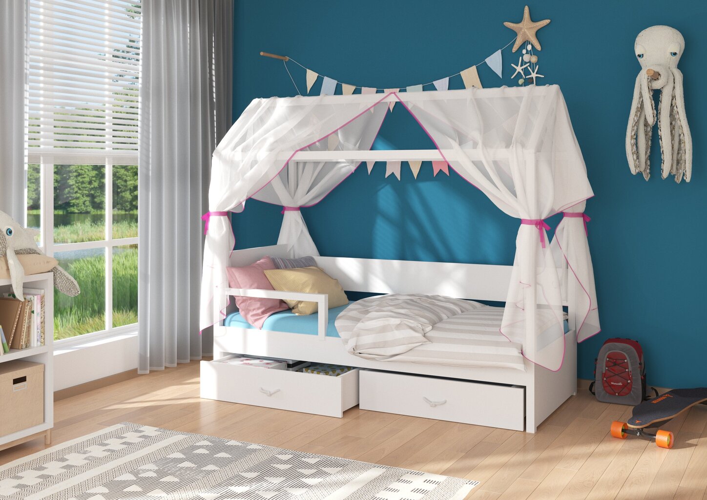 Gulta ADRK Furniture Otello ar sānu aizsargiem un matraci, 90x200 cm, balta/brūna cena un informācija | Bērnu gultas | 220.lv