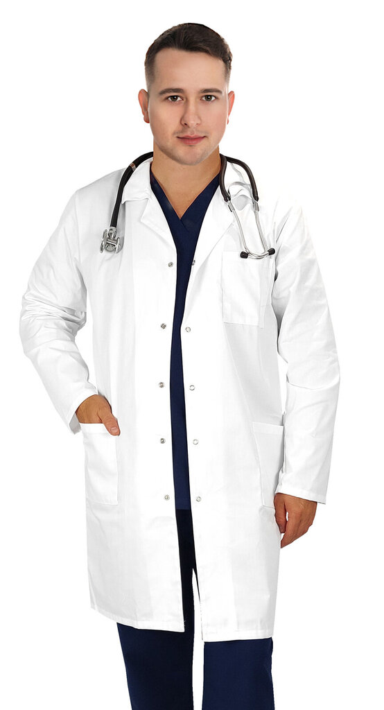 Vīriešu sniegbalts medicīniskais halāts ar garām piedurknēm cena un informācija | Medicīnas apģērbs  | 220.lv