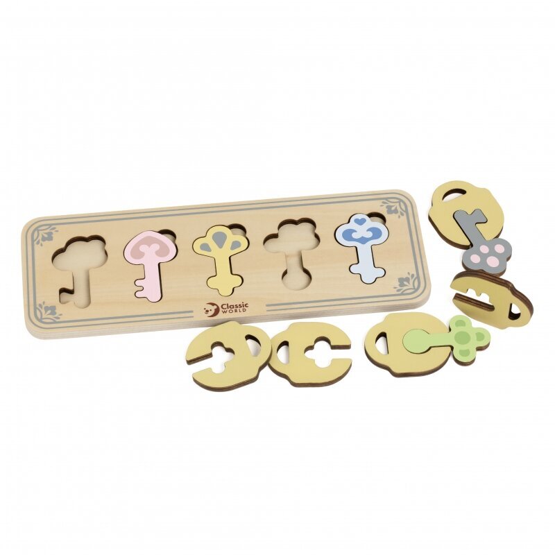 Koka Montessori sensorā puzle Atslēgas un slēdzenes, Classic World cena un informācija | Attīstošās rotaļlietas | 220.lv