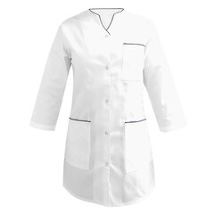Sieviešu 3/4 piedurkņu medicīniskais kombinezons balts ar tumši zilu apdari cena un informācija | Medicīnas apģērbs  | 220.lv