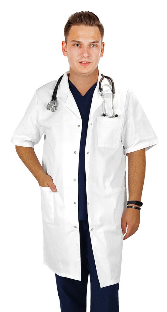 Vīriešu sniegbalts ārsta halāts ar īsām piedurknēm cena un informācija | Medicīnas apģērbs  | 220.lv