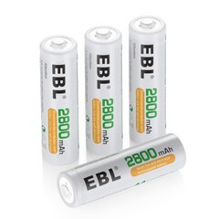 Uzlādējamās Baterijas, EBL, AA, Ni-MH, 2800 mAh, 4 gab. цена и информация | Батарейки | 220.lv