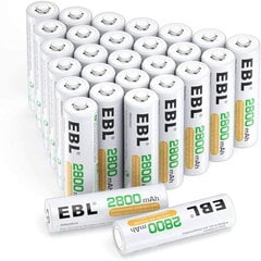 Uzlādējamās Baterijas, EBL, AA, Ni-MH, 2800 mAh, 20 gab. cena un informācija | Baterijas | 220.lv