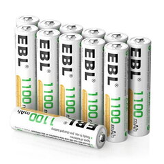 Uzlādējamās Baterijas, EBL, AAA, Ni-MH, 1100 mAh, 12 gab. цена и информация | Батарейки | 220.lv