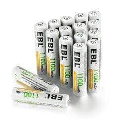 Uzlādējamās Baterijas, EBL, AAA, Ni-MH, 1100 mAh, 16 gab. цена и информация | Батарейки | 220.lv