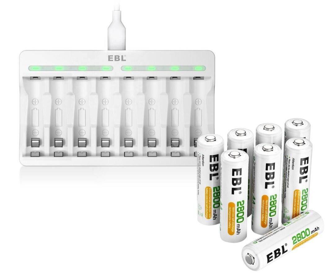 Bateriju uzlādēšanas komplekts EBL AA-AAA 8 ligzda + 8x AA uzlādējamās baterijas цена и информация | Akumulatori, lādētāji un piederumi | 220.lv