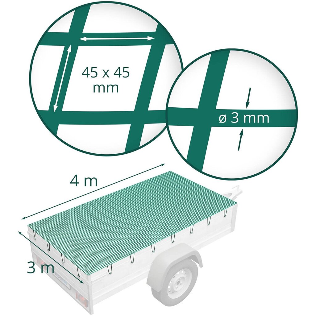 Piekabes tīkls Wiesenfield, 4x3m, zaļš цена и информация | Piekabes un to piederumi | 220.lv