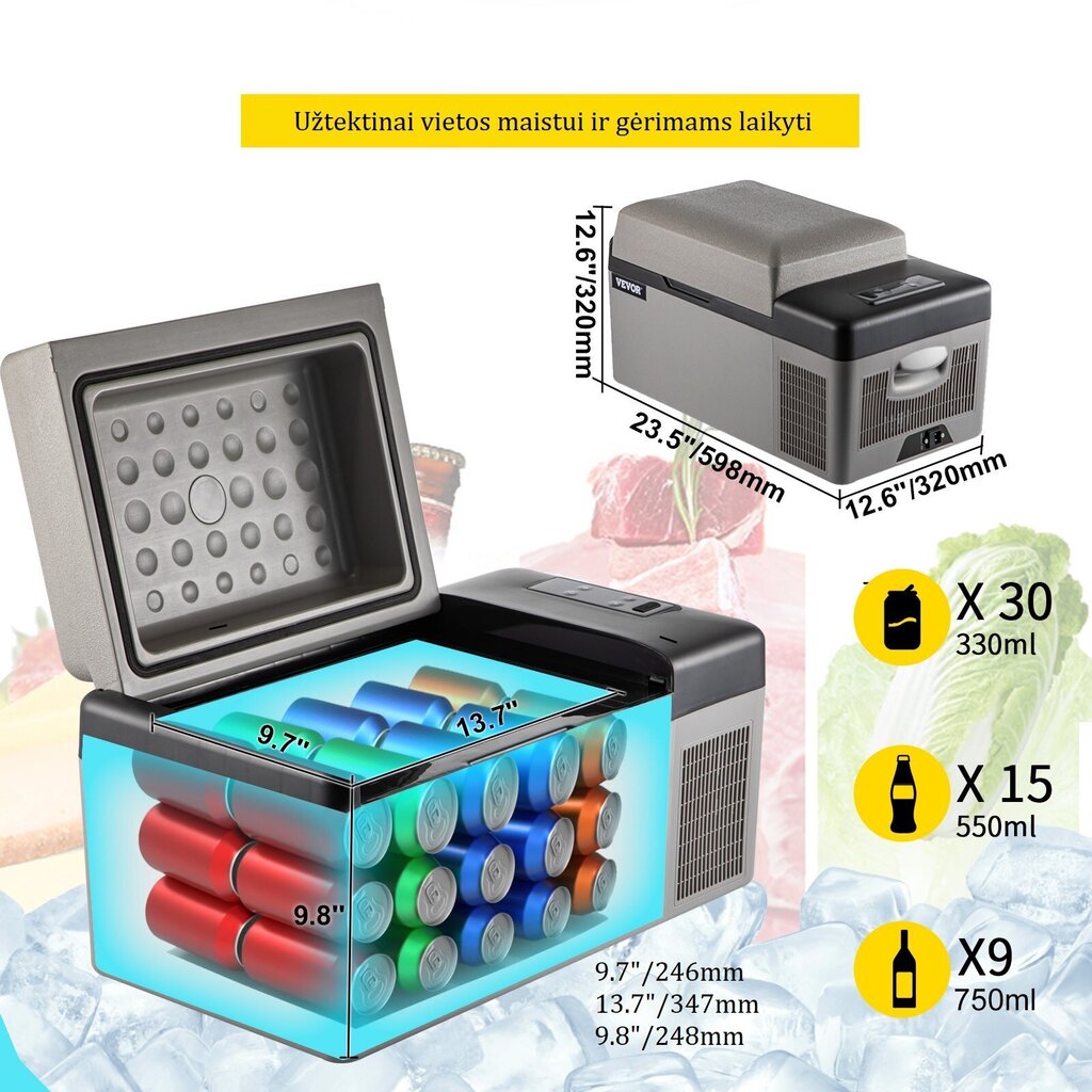 Vevor 20 l, 12/24/220 V cena un informācija | Auto ledusskapji | 220.lv