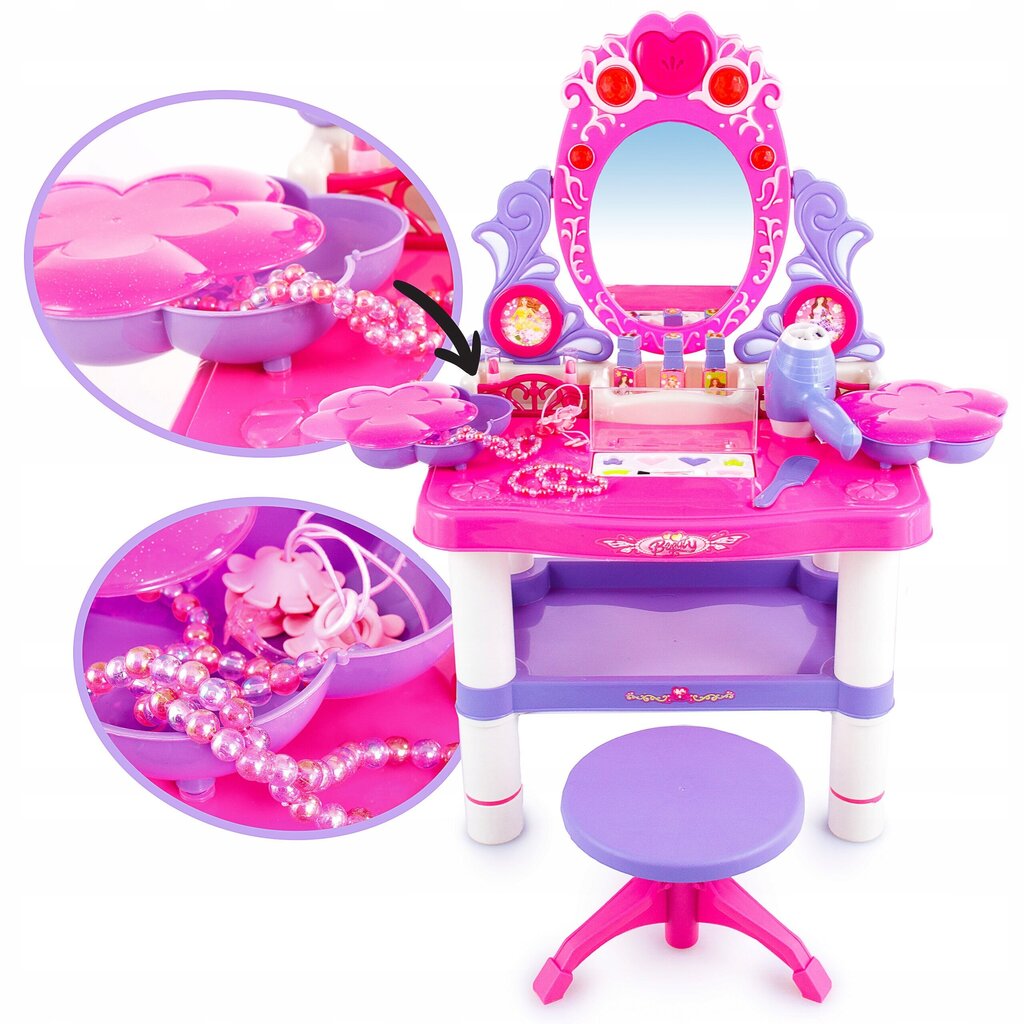 Tualetes galds ar krēslu un aksesuāriem Light sound Kinderplay KP2798, rozā cena un informācija | Rotaļlietas meitenēm | 220.lv