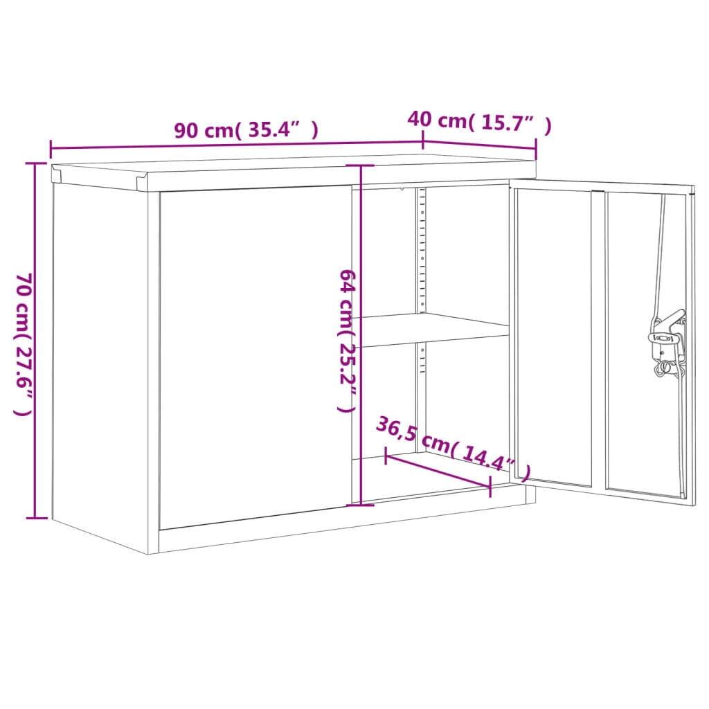 vidaXL dokumentu skapis, melns, 90x40x70 cm, tērauds cena un informācija | Skapīši viesistabai | 220.lv