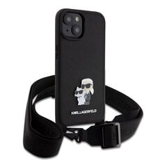 Karl Lagerfeld Saffiano Crossbody Metal Karl and Choupette Case for iPhone 15 Black цена и информация | Чехлы для телефонов | 220.lv