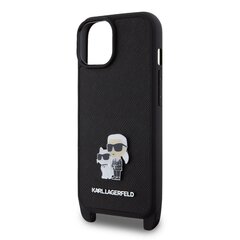 Karl Lagerfeld Saffiano Crossbody Metal Karl and Choupette Case for iPhone 15 Plus Black цена и информация | Чехлы для телефонов | 220.lv