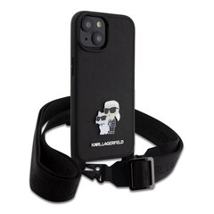 Karl Lagerfeld Saffiano Crossbody Metal Karl and Choupette Case for iPhone 15 Plus Black цена и информация | Чехлы для телефонов | 220.lv