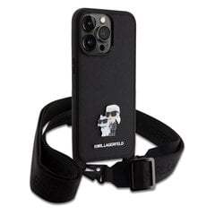 Karl Lagerfeld Saffiano Crossbody Metal Karl and Choupette Case for iPhone 15 Pro Max Black цена и информация | Чехлы для телефонов | 220.lv