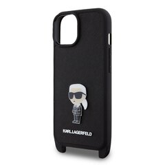 Karl Lagerfeld Saffiano Crossbody Metal Ikonik Case for iPhone 15 Black цена и информация | Чехлы для телефонов | 220.lv