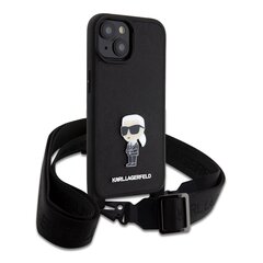 Karl Lagerfeld Saffiano Crossbody Metal Ikonik Case for iPhone 15 Black цена и информация | Чехлы для телефонов | 220.lv