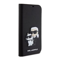 Karl Lagerfeld PU Saffiano Karl and Choupette NFT Book Case for iPhone 15 Pro Black цена и информация | Чехлы для телефонов | 220.lv