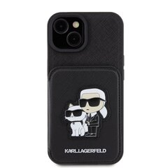 Karl Lagerfeld PU Saffiano Card Slot Stand Karl and Choupette Case for iPhone 15 Black цена и информация | Чехлы для телефонов | 220.lv