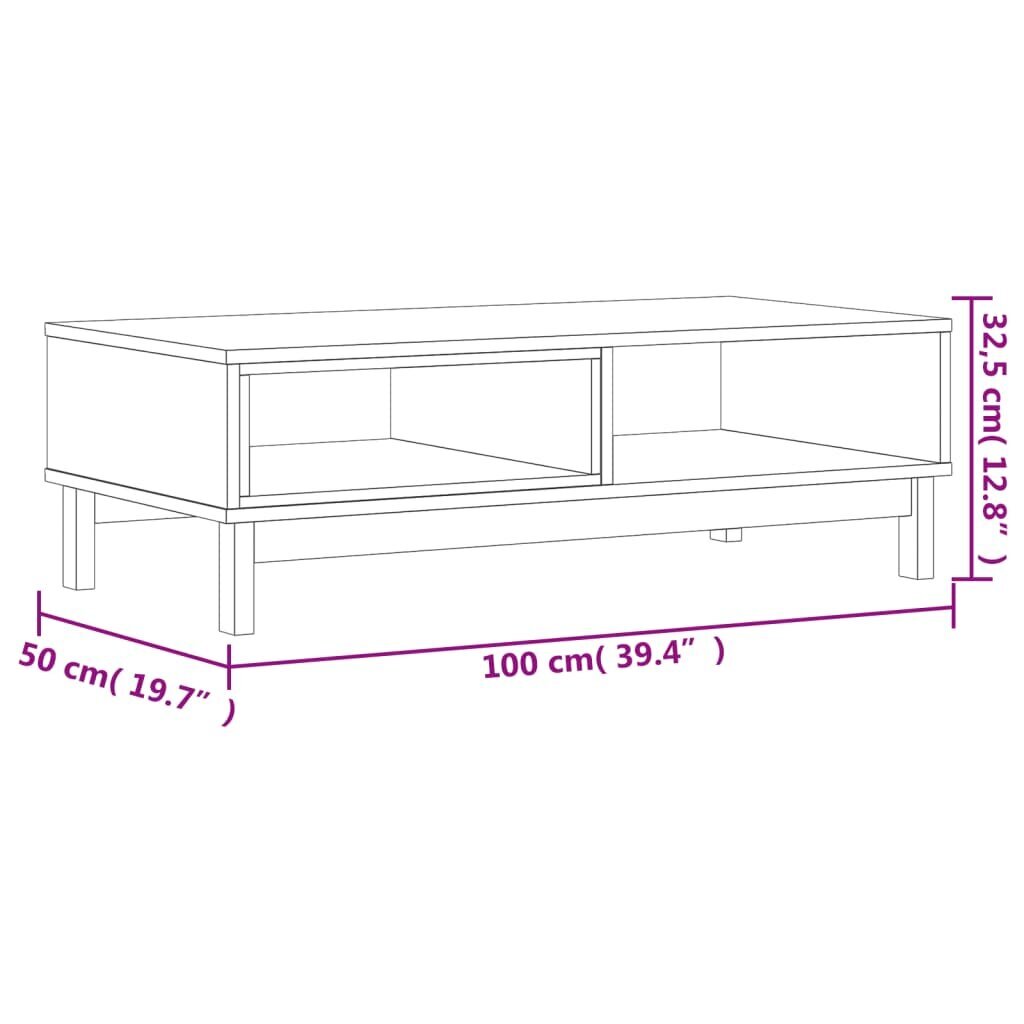 vidaXL kafijas galdiņš FLAM, 100x50x32,5 cm, priedes masīvkoks cena un informācija | Žurnālgaldiņi | 220.lv
