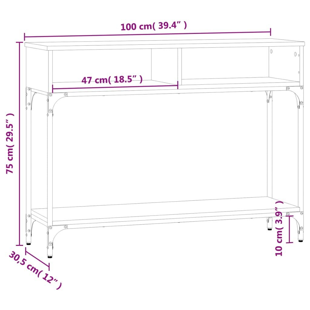 vidaXL kafijas galdiņš, ozolkoka, 100x30,5x75 cm, inženierijas koks cena un informācija | Konsoles galdiņi | 220.lv