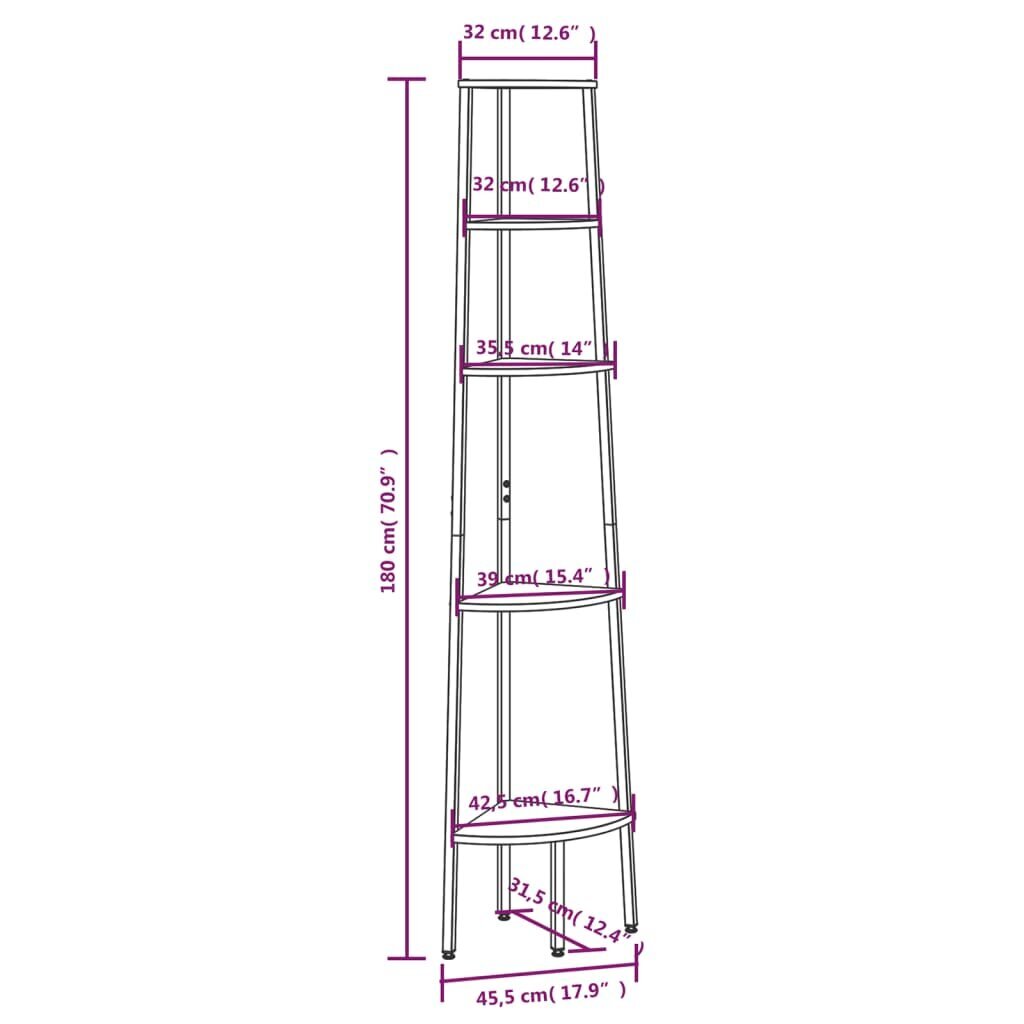 vidaXL 5 līmeņu stūra plaukts, 45,5x31,5x180, melns цена и информация | Plaukti | 220.lv