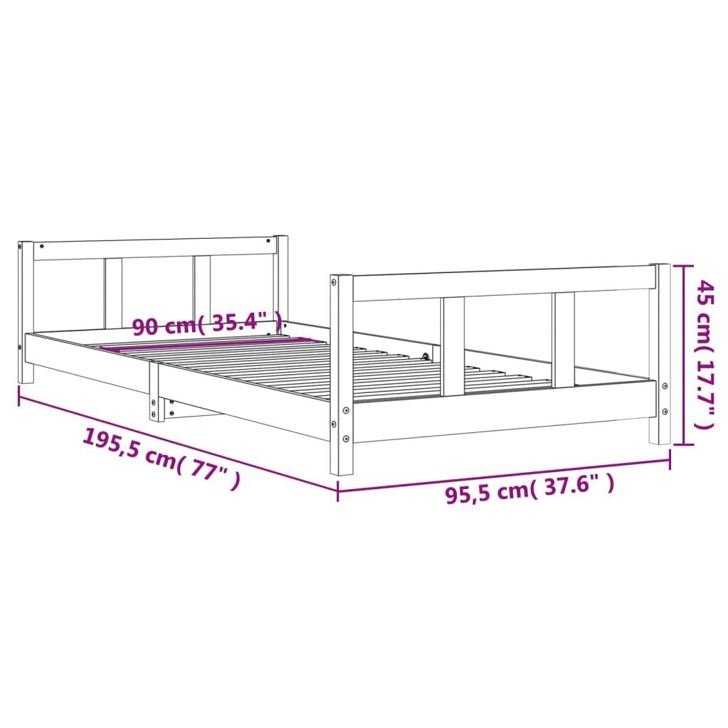 vidaXL bērnu gultas rāmis, 90x190 cm, priedes masīvkoks cena un informācija | Bērnu gultas | 220.lv