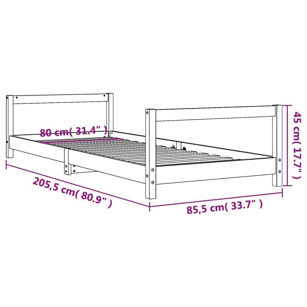 vidaXL bērnu gultas rāmis, melns, 80x200 cm, priedes masīvkoks cena un informācija | Bērnu gultas | 220.lv