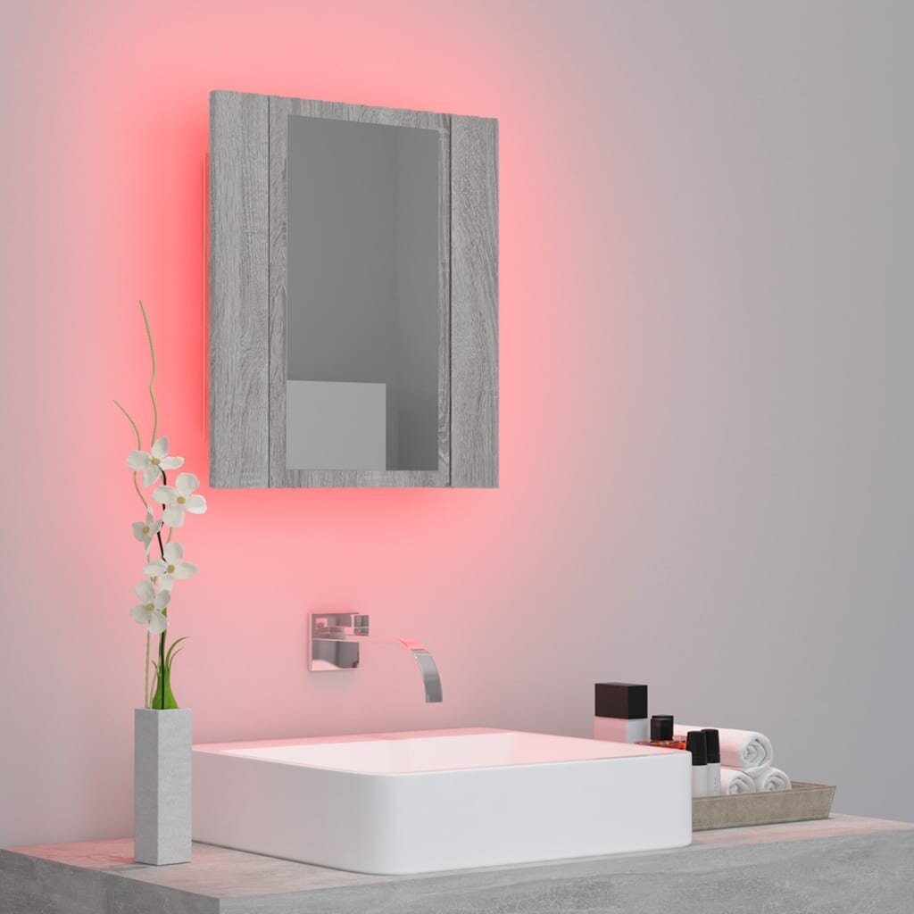 vidaXL vannasistabas spoguļskapītis ar LED, pelēks, 40x12x45cm, koks цена и информация | Vannas istabas skapīši | 220.lv