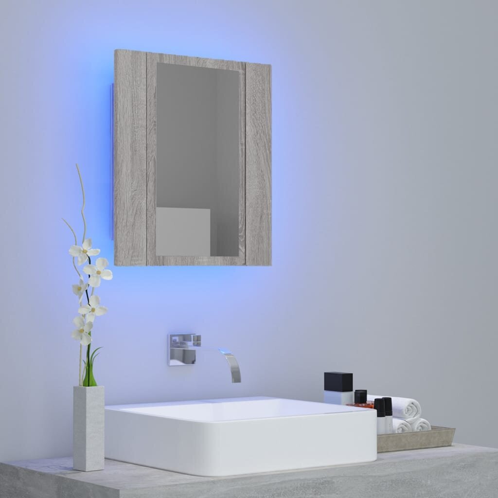 vidaXL vannasistabas spoguļskapītis ar LED, pelēks, 40x12x45cm, koks cena un informācija | Vannas istabas skapīši | 220.lv